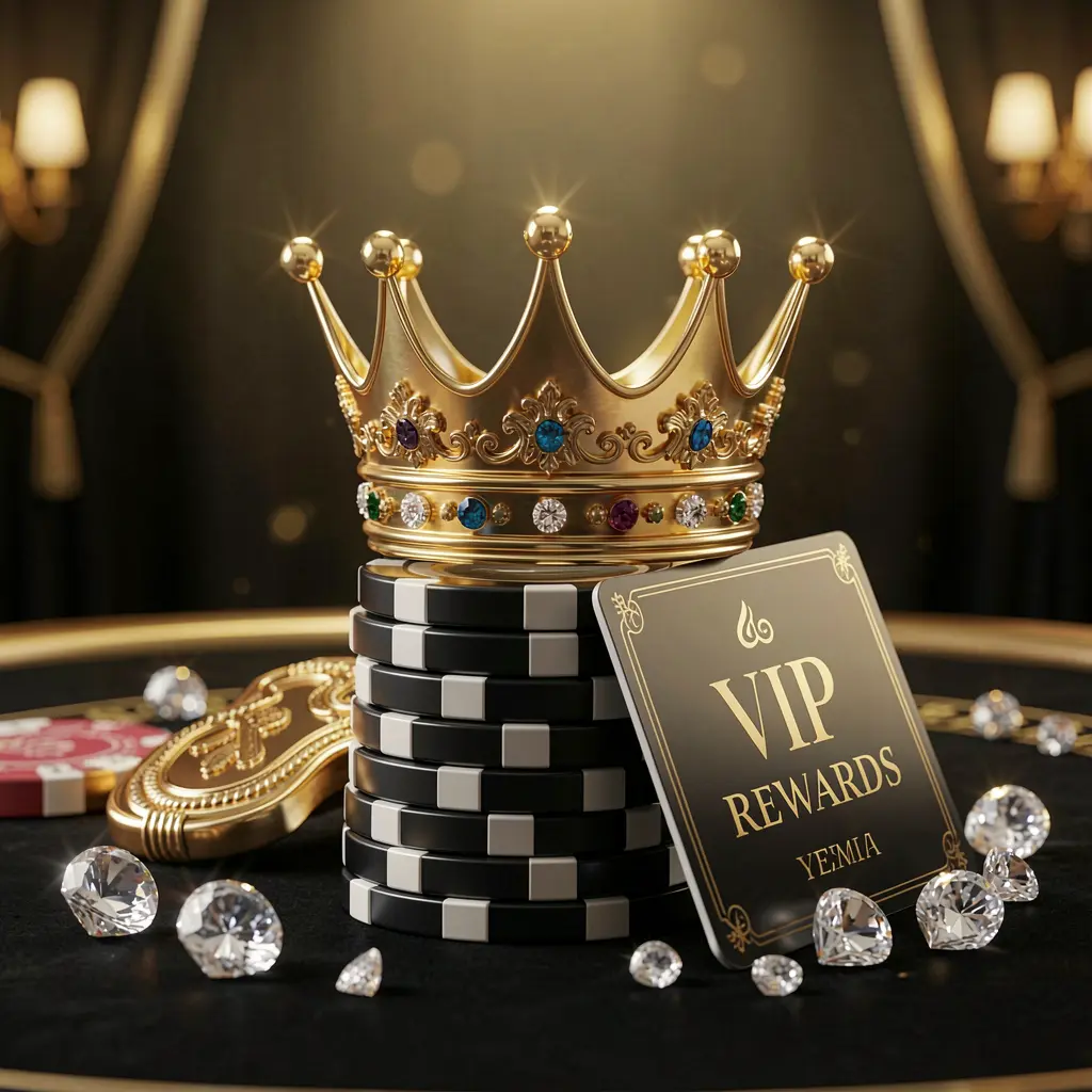 A880 VIP casino rewards concept featuring an elegant golden crown atop poker chips with sparkling diamonds and a premium membership card against a luxury black and gold background, creating an exclusive high-end casino atmosphere
